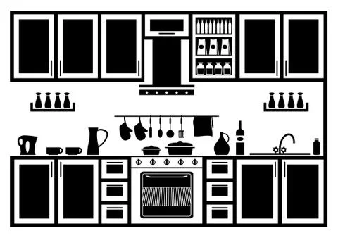 Kitchen in black and white Stock Illustration