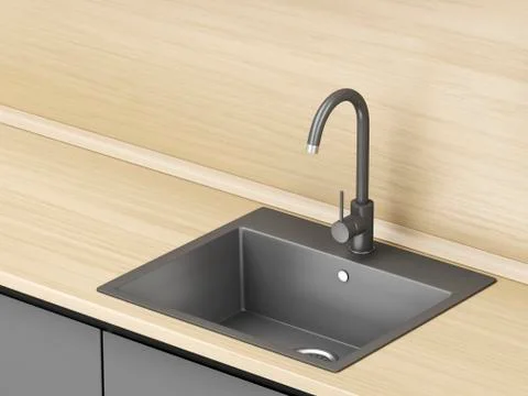 Kitchen with black faucet and sink Stock Illustration
