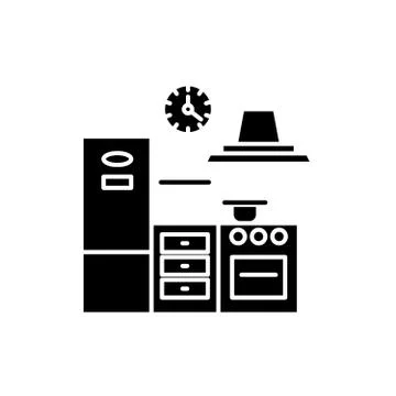 Kitchen black icon, vector sign on isolated background. Kitchen concept symbol Stock Illustration
