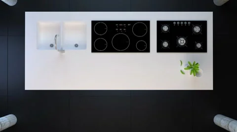 Kitchen with black tiles Stock Footage 8767942