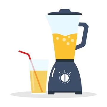 Kitchen blender with orange smoothie and glass with straw vector Stock Illustration