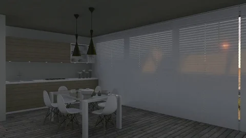 Kitchen blinds open Stock Footage 74102467