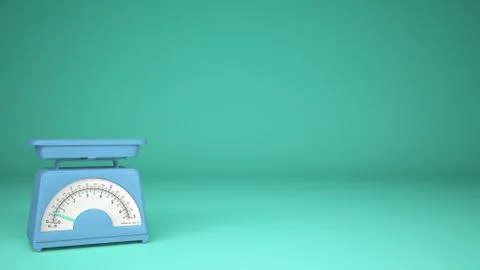 Kitchen blue empty weigh scales, on turquoise background copy space, measurin Stock Illustration