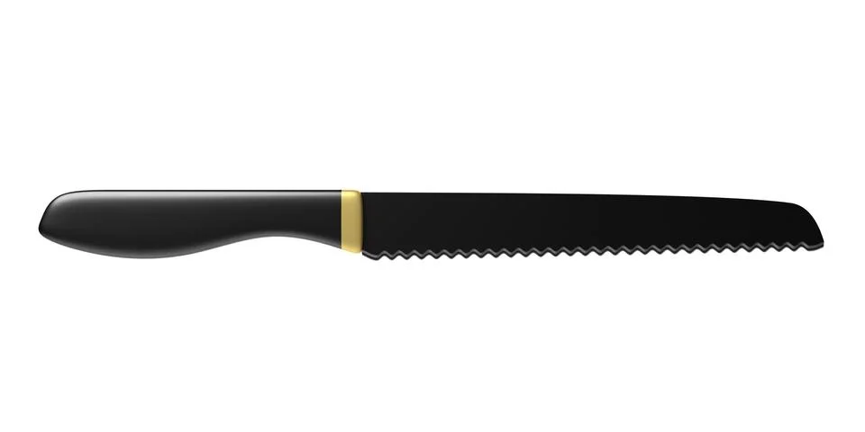 Kitchen bread knife ceramic black color isolated cutout against white backgro Stock Illustration