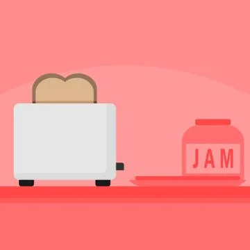 Kitchen Bread Toaster Home Scene Illustration Stock Illustration