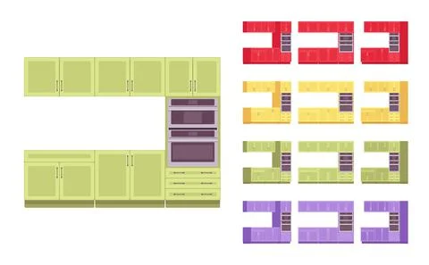 Kitchen built in appliances set with wall oven Stock Illustration