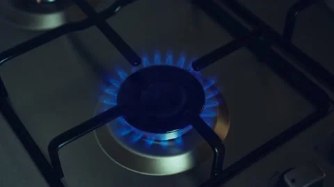 Kitchen burner gas stove fire turning off due to termination supplies Stock Footage 202533350