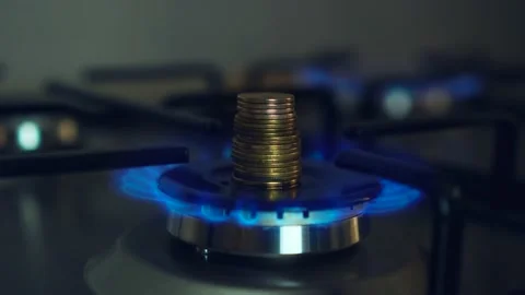 Kitchen burner turning off due to termination supplies. Stove with blue cooking Stock Footage 203840508