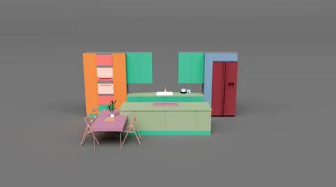 Kitchen cabinet 3d render illustration 스톡 일러스트