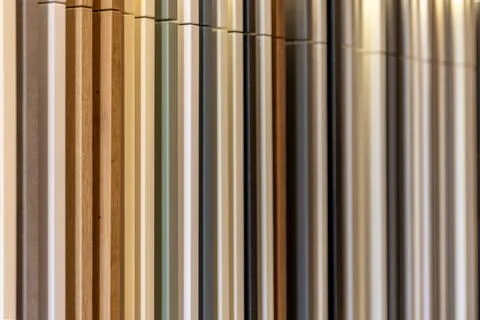 Kitchen cabinet material samples and color palette display. Modern interior.. Stock Photos