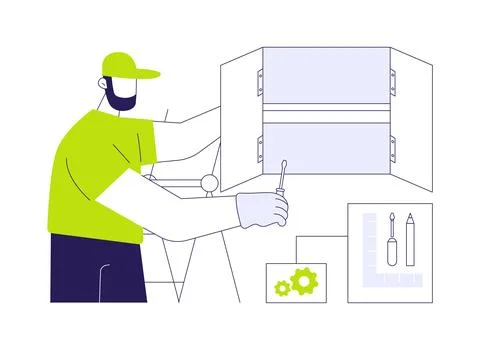 Kitchen cabinets installation abstract concept vector illustration. Stock Illustration