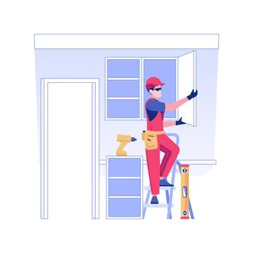 Kitchen cabinets installation isolated concept vector illustration. Stock Illustration