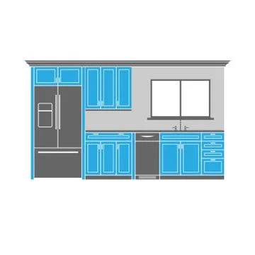 Kitchen cabinets with refrigerator , dishwasher and sink illustration Stock Illustration