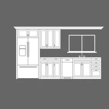 Kitchen cabinets with refrigerator , dishwasher and sink illustration Stock Illustration