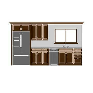 Kitchen cabinets with refrigerator , dishwasher and sink illustration Stock Illustration