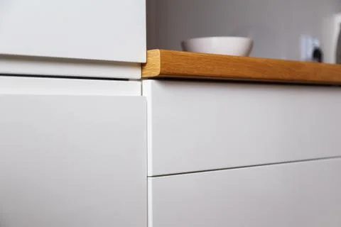 Kitchen cabinets without handles with push system Stock Photos