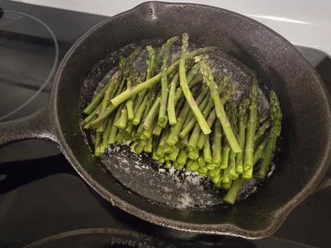 Kitchen Cast Iron Pan Asparagus Green Stock Photos