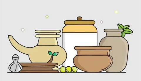 Kitchen ceramic pot vector art with colourful clip art Stock Illustration