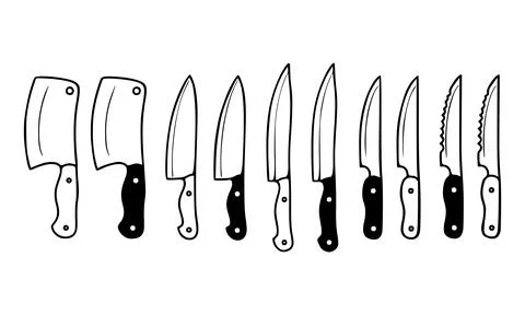 Kitchen Chef Culinary Knives Lineup Stock Illustration