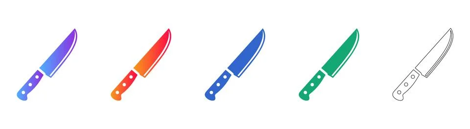 Kitchen Chef Knife Icon Set in Gradient and Outline Versions Illustration