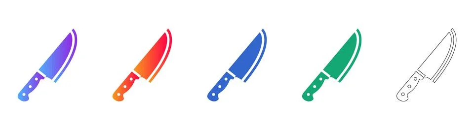 Kitchen Chef Knife Icon Set Stock Illustration