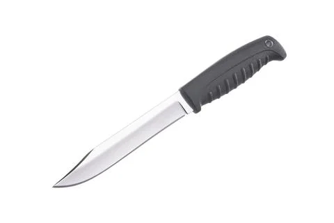 Kitchen chef knife isolated on white background. Steel sharp knife with black Stock Photos