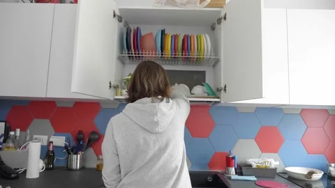 Kitchen Chore: Wide-Angle Dishwashing Perspective Stock Footage 270300317