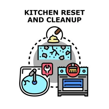 Kitchen cleaning and resetting process vector illustration concept Stock Illustration