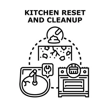 Kitchen cleaning and resetting process vector illustration concept Stock Illustration