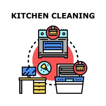 Kitchen cleaning process for domestic appliances concept Stock Illustration