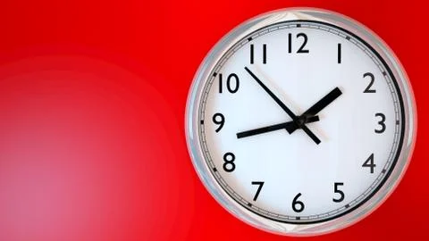 Kitchen clock on a red wall. 3D Rendering Stock Illustration