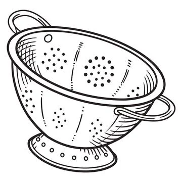 Kitchen Colander Outline Vector Icon Isolated on White Stock Illustration
