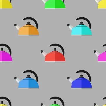 Kitchen Colorful Kettle Seamless Pattern Kitchen Colorful Kettle Seamless ... 스톡 사진
