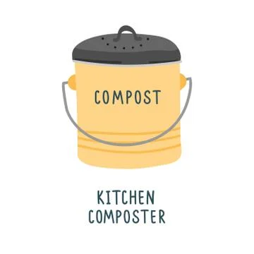 Kitchen composter, metal container with soil for biogradable trash, bin for food Stock Illustration