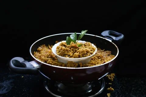 Kitchen concept, Cooked rice in the pan Stock Photos