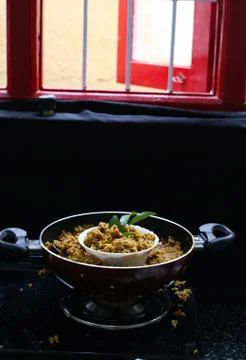Kitchen concept, Cooked rice in the pan Stock Photos