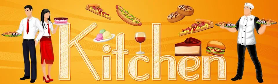 Kitchen concept panoramic web template for advertising - Vector Stock Illustration