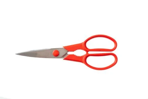 Kitchen concept. Red scissors cut out, isolated on a white background Stock Photos