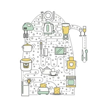 Kitchen concept vector flat line art illustration Stockillustratie