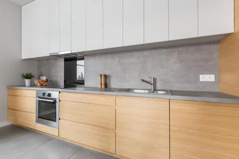 Kitchen with concrete worktop Stock Photos
