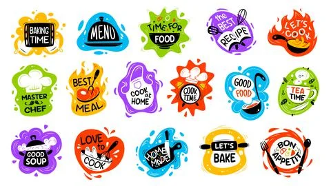 Kitchen cook icons of chef hat, cooking pot or pan Stock Illustration