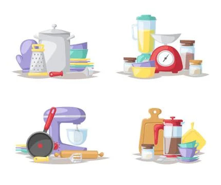 Kitchen cook tools set flat vector illustration Illustrazione stock