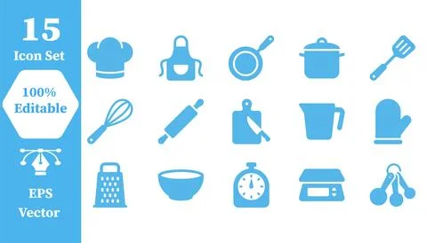 Kitchen cooking and baking utensil icon collection with utensils, culinary Ilustración de archivo