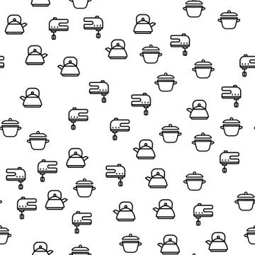 Kitchen Cooking Equipment Seamless Pattern Vector Stock Illustration
