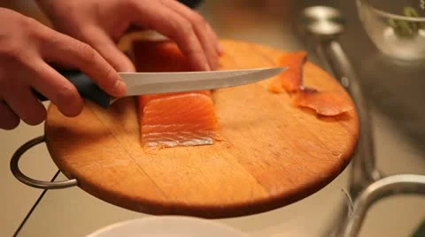 Kitchen. Cooking a fish. Stock Footage 22240527