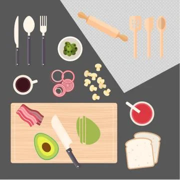 Kitchen cooking, kitchen table Stock Illustration