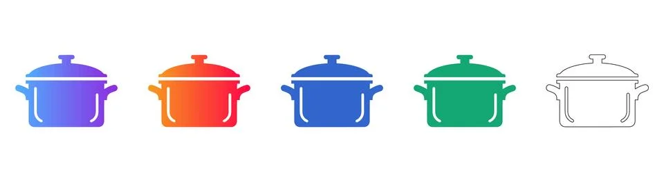 Kitchen Cooking Pot Icons in Gradient Tones and Outline Style Assortment Stockillustratie