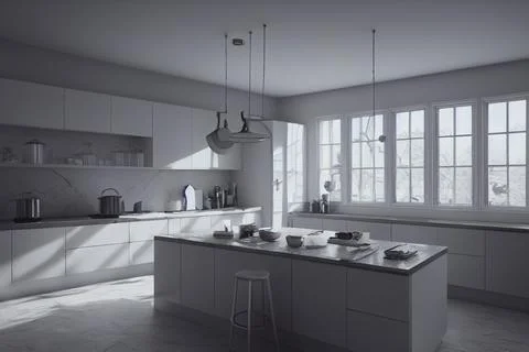 Kitchen cooking room 3d render Illustrazione stock