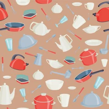 Kitchen cooking tools seamless pattern with kitchenware dishware equipment Stock Illustration