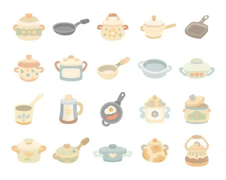 Kitchen cookware set in scandinavian style Stock Illustration